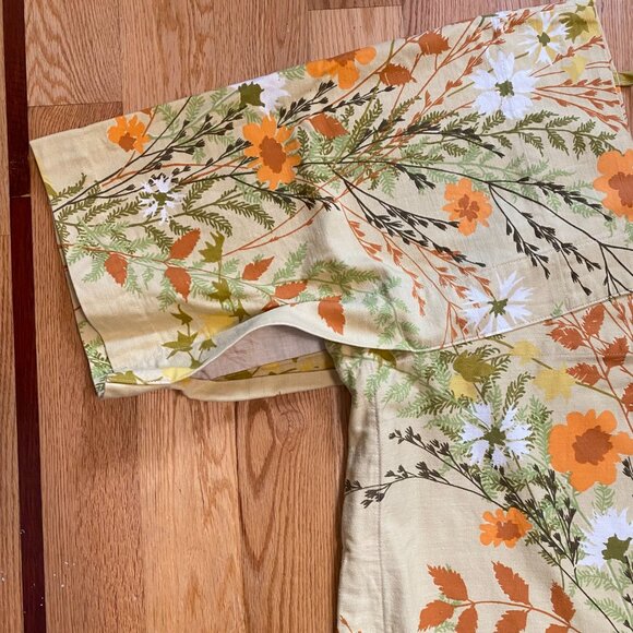 Vintage cotton kaftan kimono-style Japanese floral leaf print - Picture 2 of 7